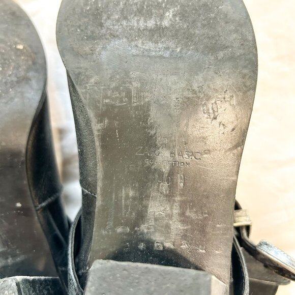 Zara Basic Black Leather Buckled Western Ankle Boots Women’s Size 9 - Picture 9 of 11